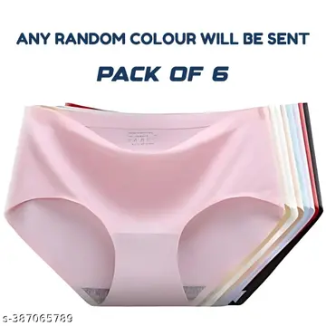 Meile Women’s Cotton Ice Silk Seamless Invisible Panties Hipster Medium Rise Brief Panty Multicolour (Pack of 6) (Assorted)