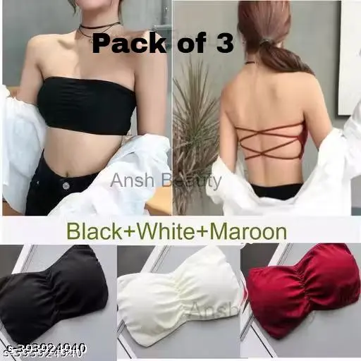 Pack of 3 Women Bandeau Padded Bra (Black, White, Maroon)|bra for women| women bra| innerwear women