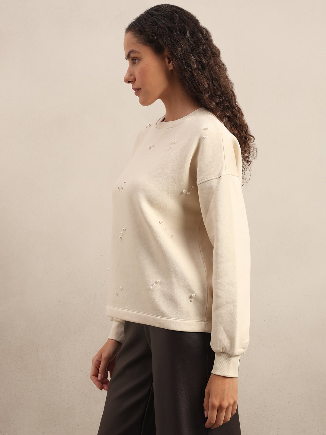 PEARL EMBELLISHED COTTON SWEATSHIRT - OFF-WHITE - Image 3