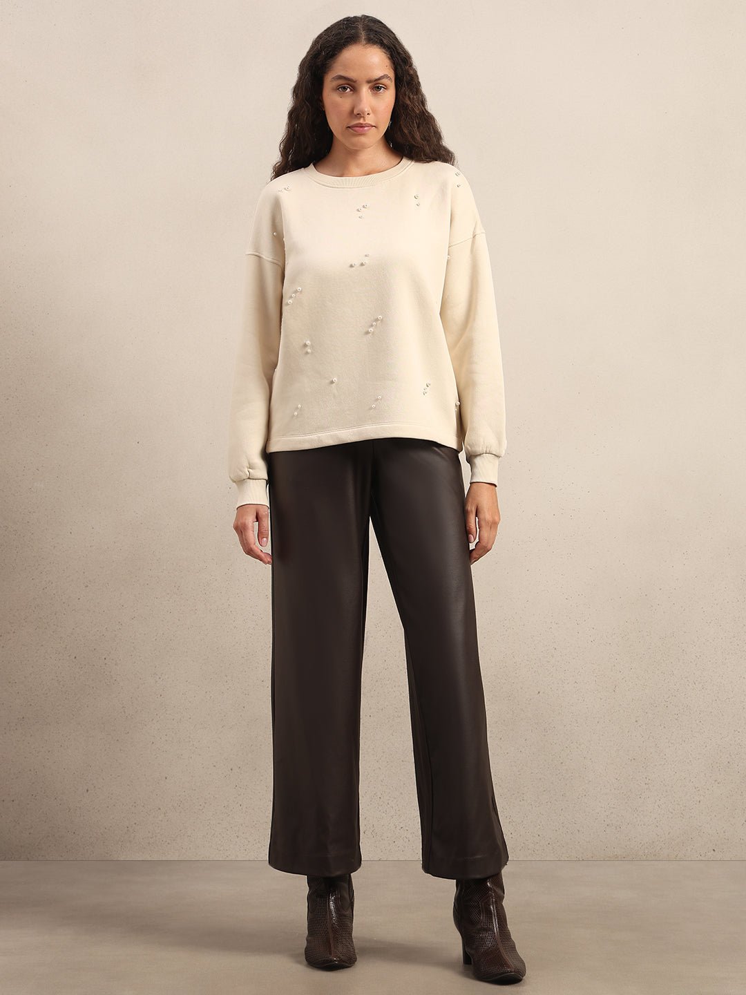 PEARL EMBELLISHED COTTON SWEATSHIRT - OFF-WHITE - Image 5