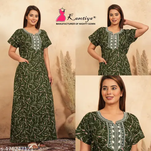Women premium qualtity cotton nighty, Emboidery nighty, short sleeve nighty,printed nighty, Gown, Sleepwear, Ladies nighty