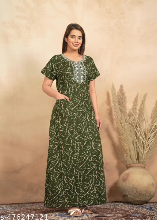 Women premium qualtity cotton nighty, Emboidery nighty, short sleeve nighty,printed nighty, Gown, Sleepwear, Ladies nighty - Image 2