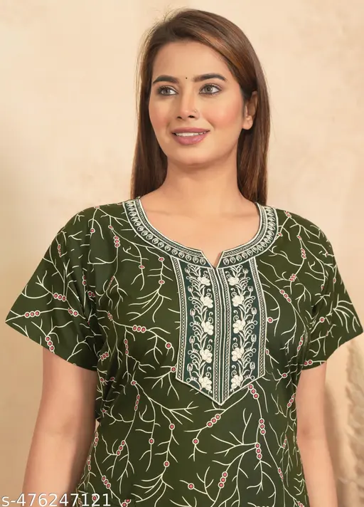 Women premium qualtity cotton nighty, Emboidery nighty, short sleeve nighty,printed nighty, Gown, Sleepwear, Ladies nighty - Image 3