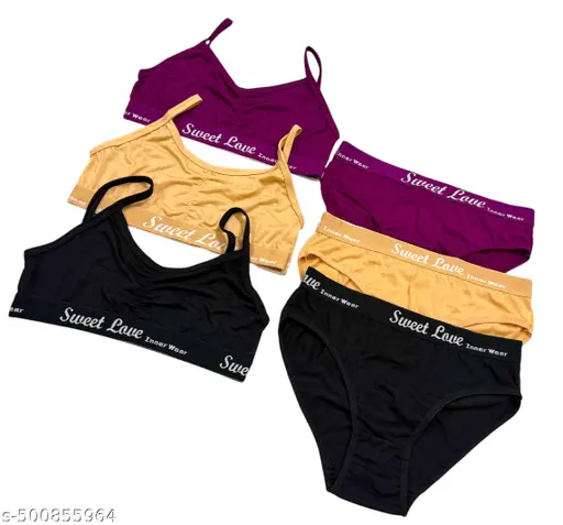 Womens Lingerie Set Full with Coverage Non-Padded Bra and Hipster Panty