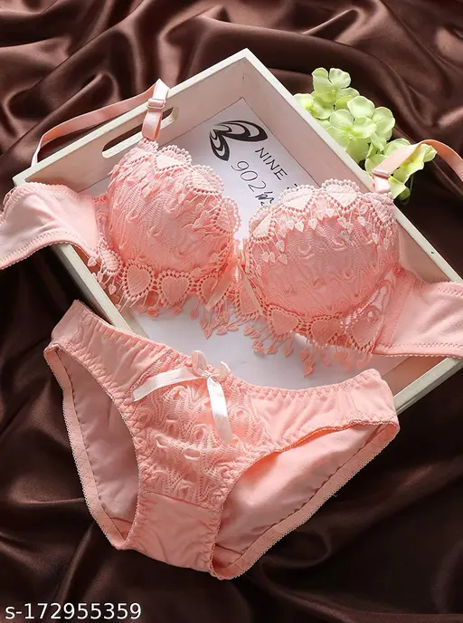 Women's Heavy Double Padded Push Up Bra Panty Bridal Set Lingerie Sets