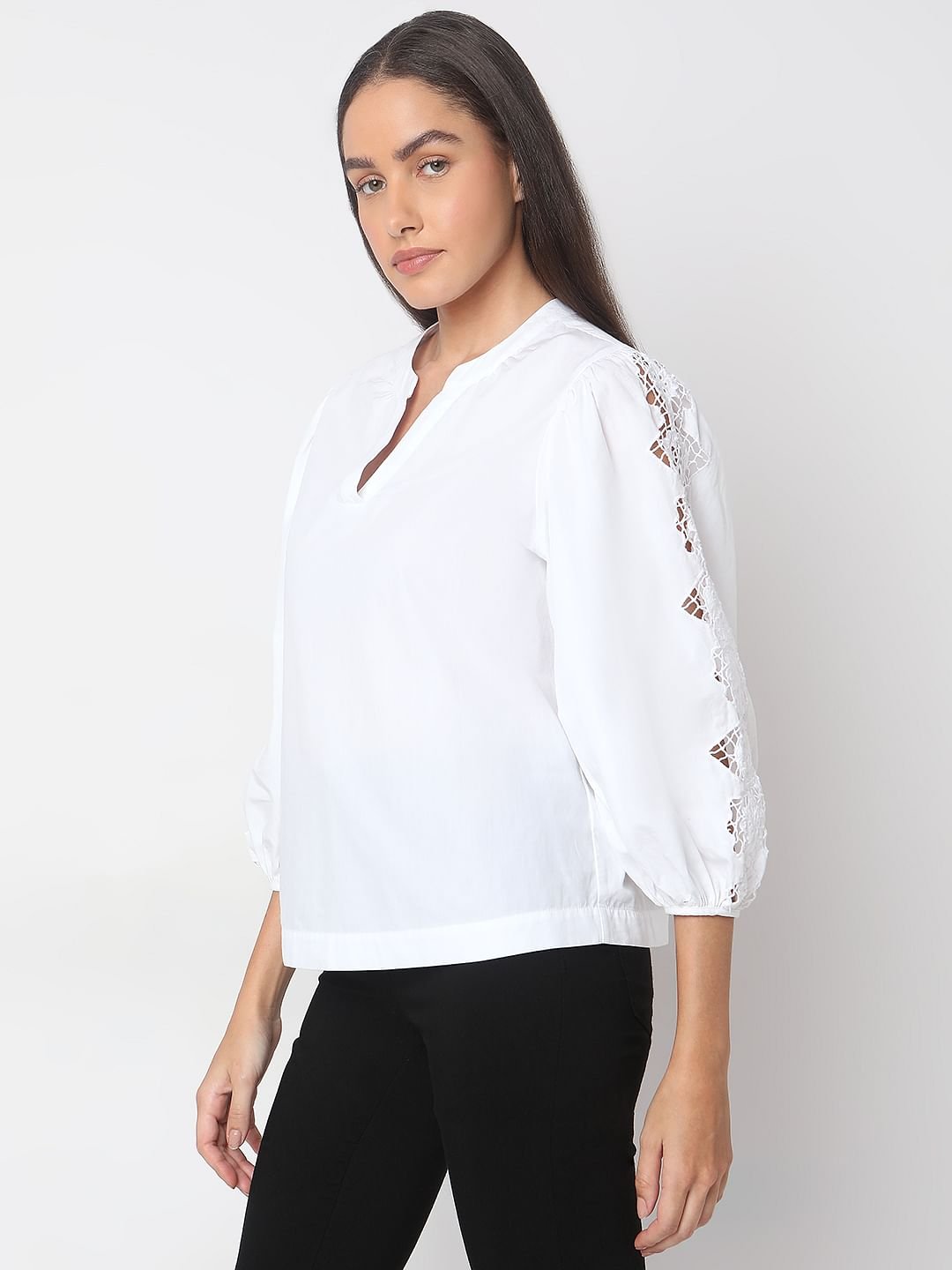 WHITE V-NECK TOP - Image 3