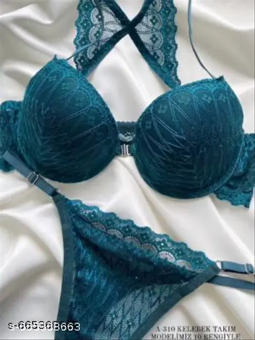(RAMA GREEN)Butter Faly GIRL AND WOMEN BIKINI WENDDING special beachwear and pool party look sexy bra panty Women's Double Heavy Padded Honeymoon Push Up Bra Panty angel bra panty Bridal Lingerie set sexy BRA panty set pack of 1 FRONT OPEN LOCK