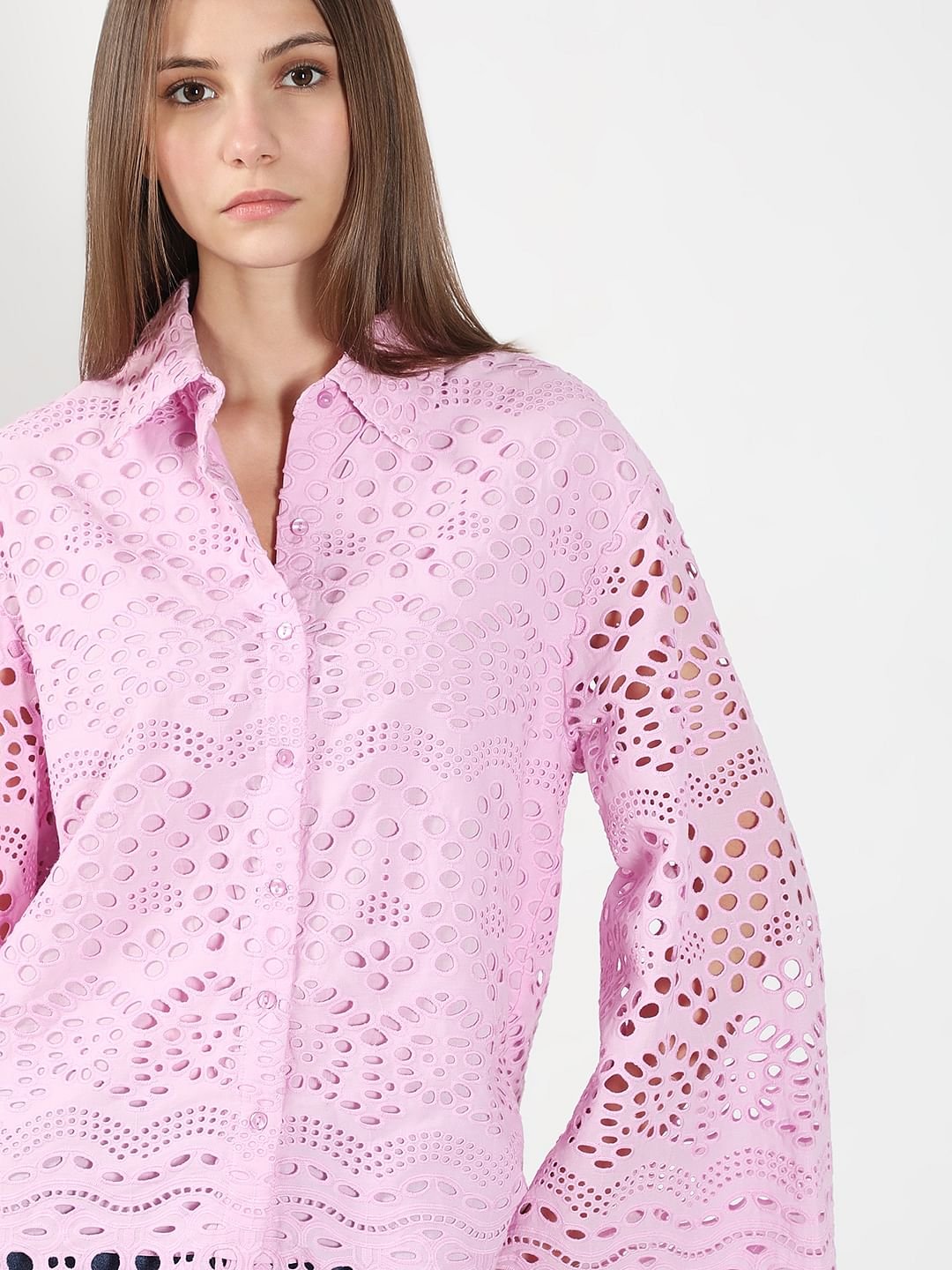 LILAC CUTWORK COTTON SHIRT - Image 6