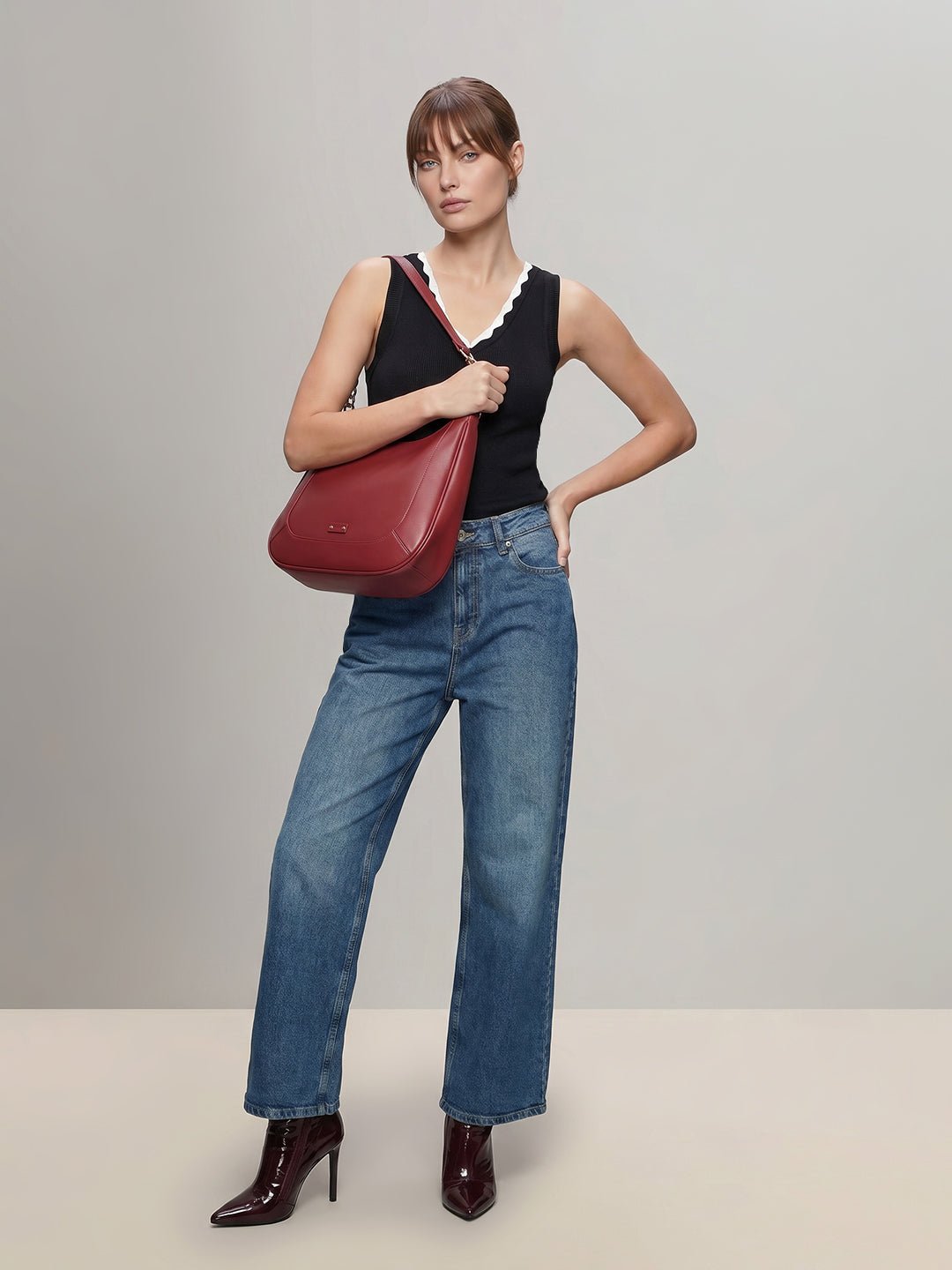BLUE MID RISE WIDE LEG JEANS