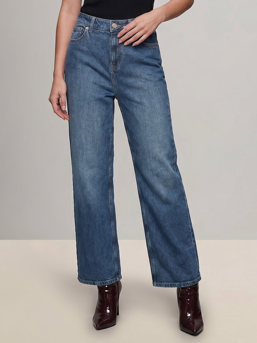 BLUE MID RISE WIDE LEG JEANS - Image 2
