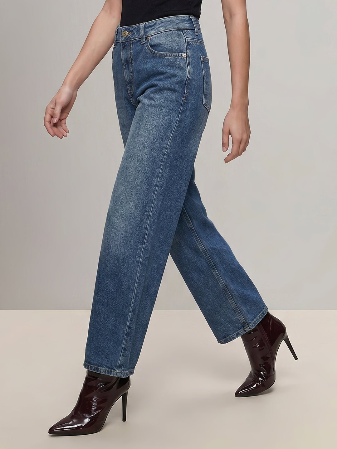 BLUE MID RISE WIDE LEG JEANS - Image 3