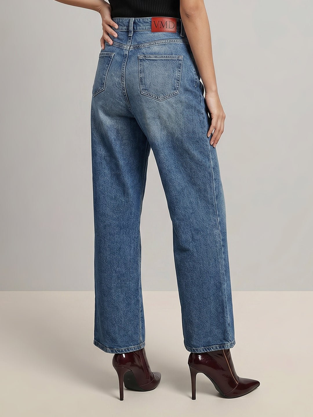 BLUE MID RISE WIDE LEG JEANS - Image 4