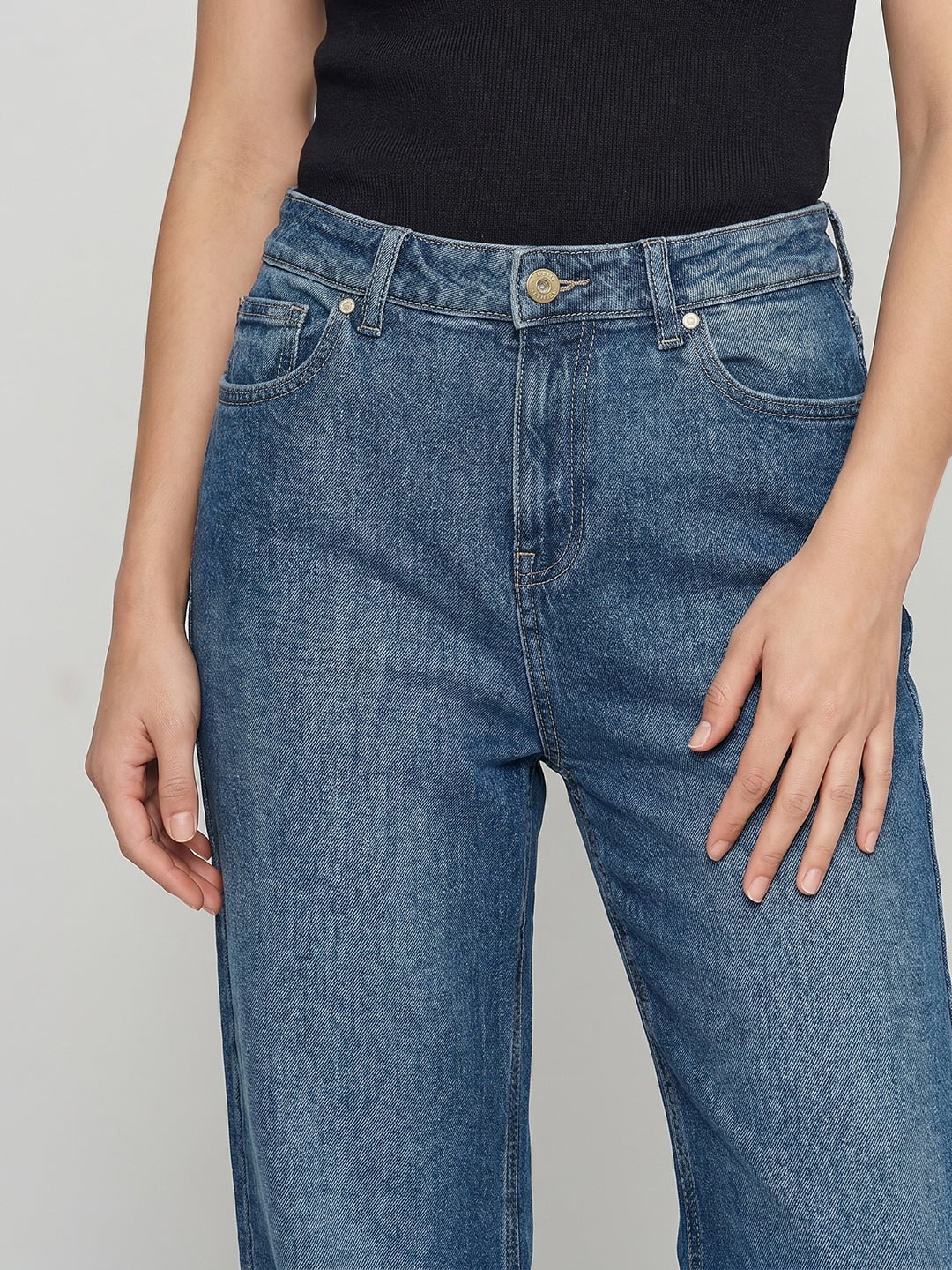 BLUE MID RISE WIDE LEG JEANS - Image 6