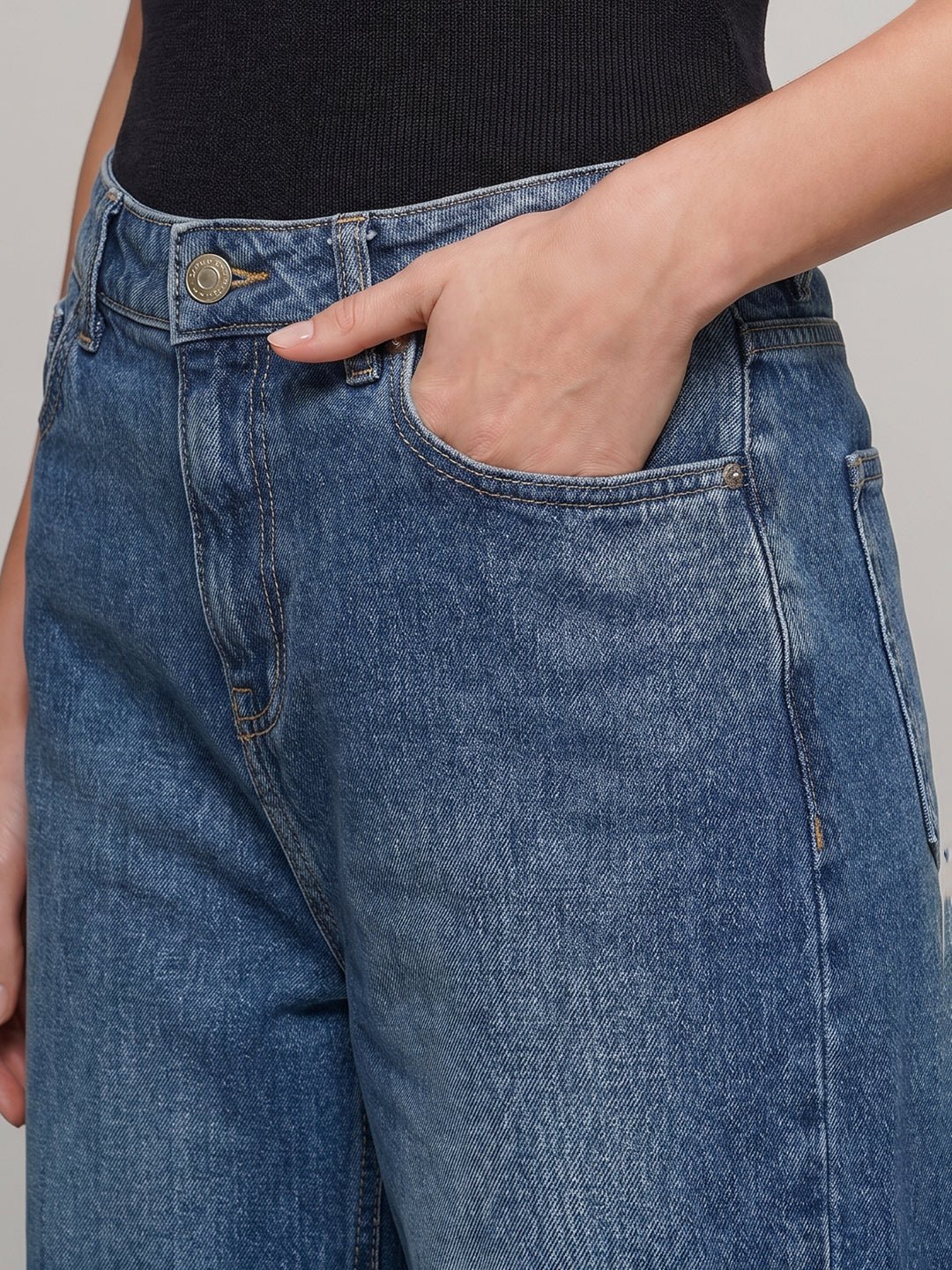 BLUE MID RISE WIDE LEG JEANS - Image 8