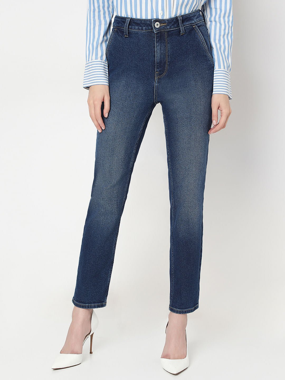 DARK BLUE HIGH RISE SKINNY FIT JEANS - Image 2