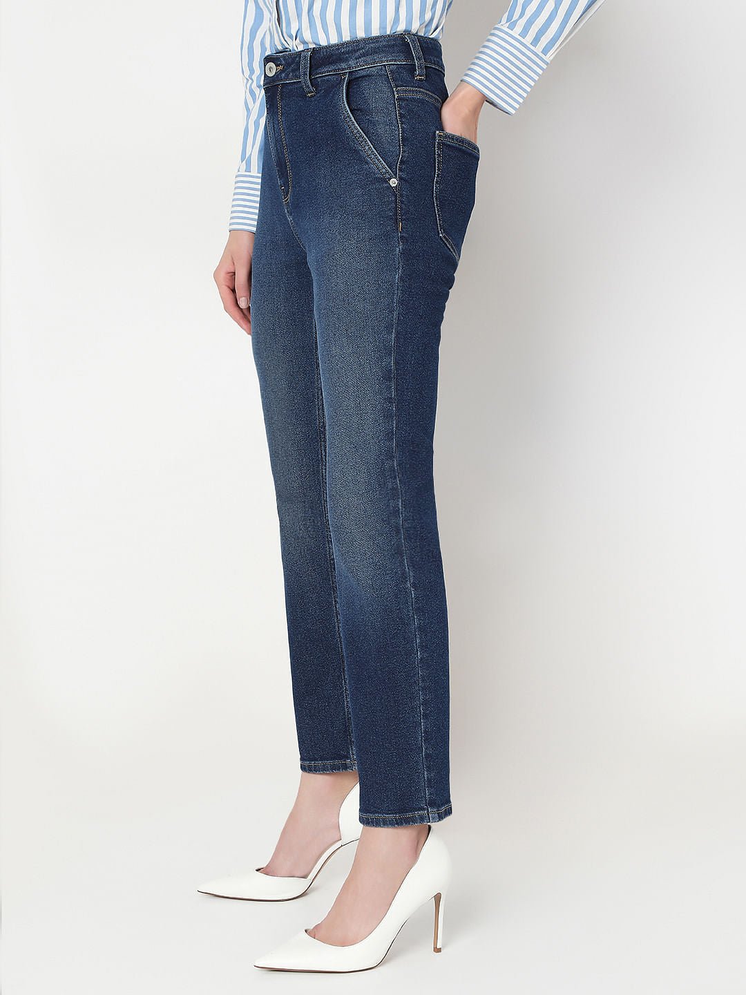 DARK BLUE HIGH RISE SKINNY FIT JEANS - Image 3