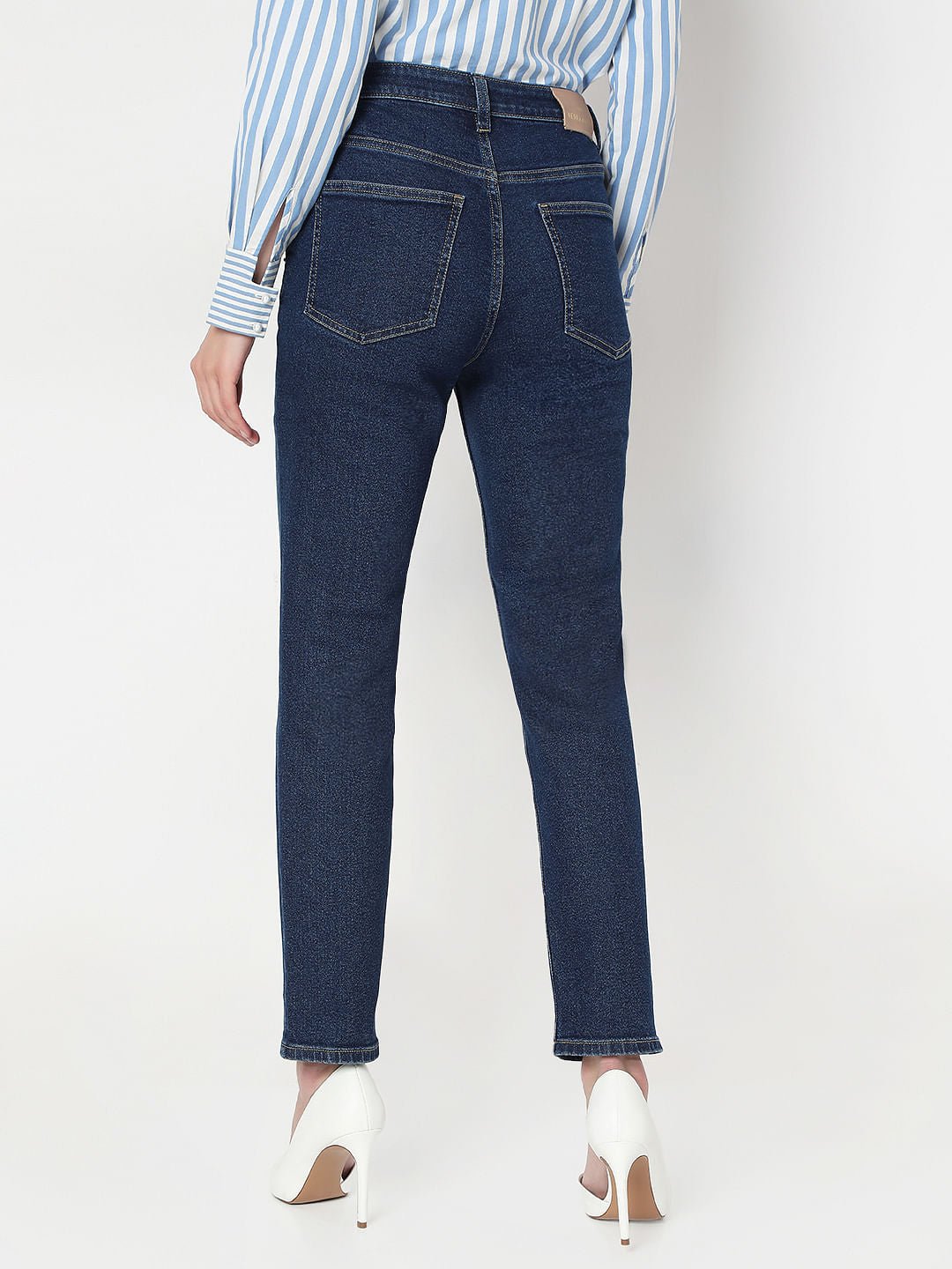 DARK BLUE HIGH RISE SKINNY FIT JEANS - Image 4