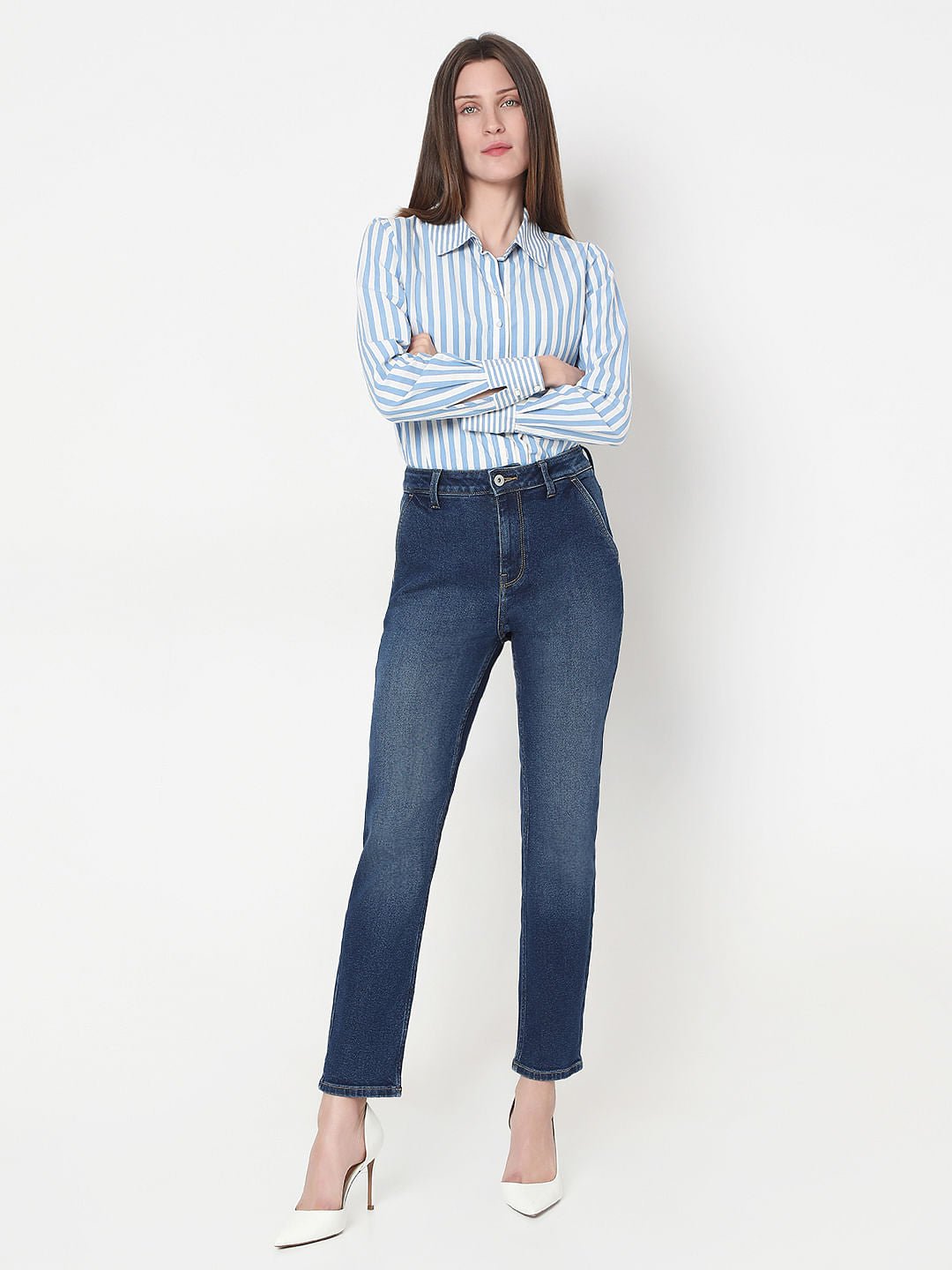 DARK BLUE HIGH RISE SKINNY FIT JEANS - Image 5