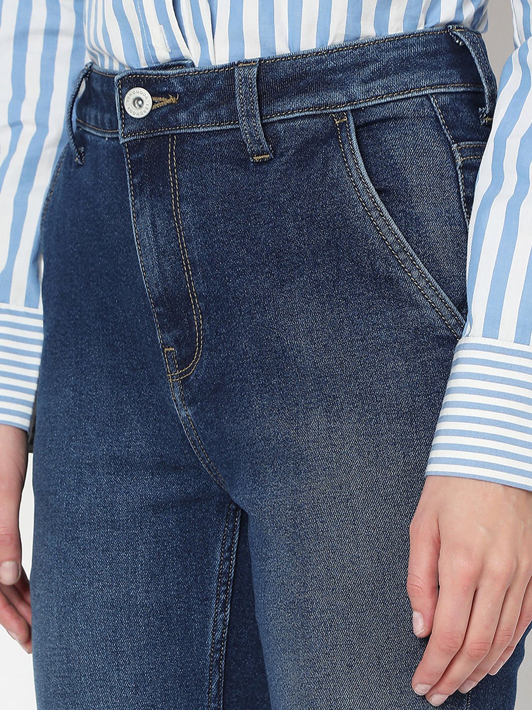DARK BLUE HIGH RISE SKINNY FIT JEANS - Image 8