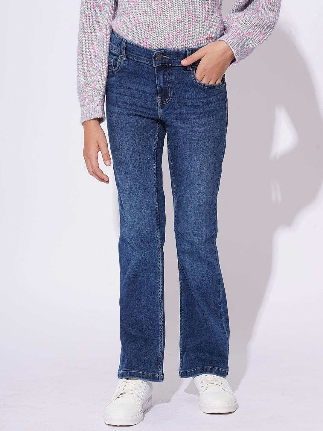 GIRLS DARK BLUE BOOTCUT JEANS - Image 2