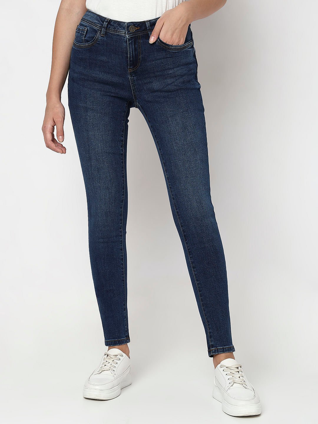DARK BLUE MID RISE WENDY SKINNY FIT JEANS - Image 2