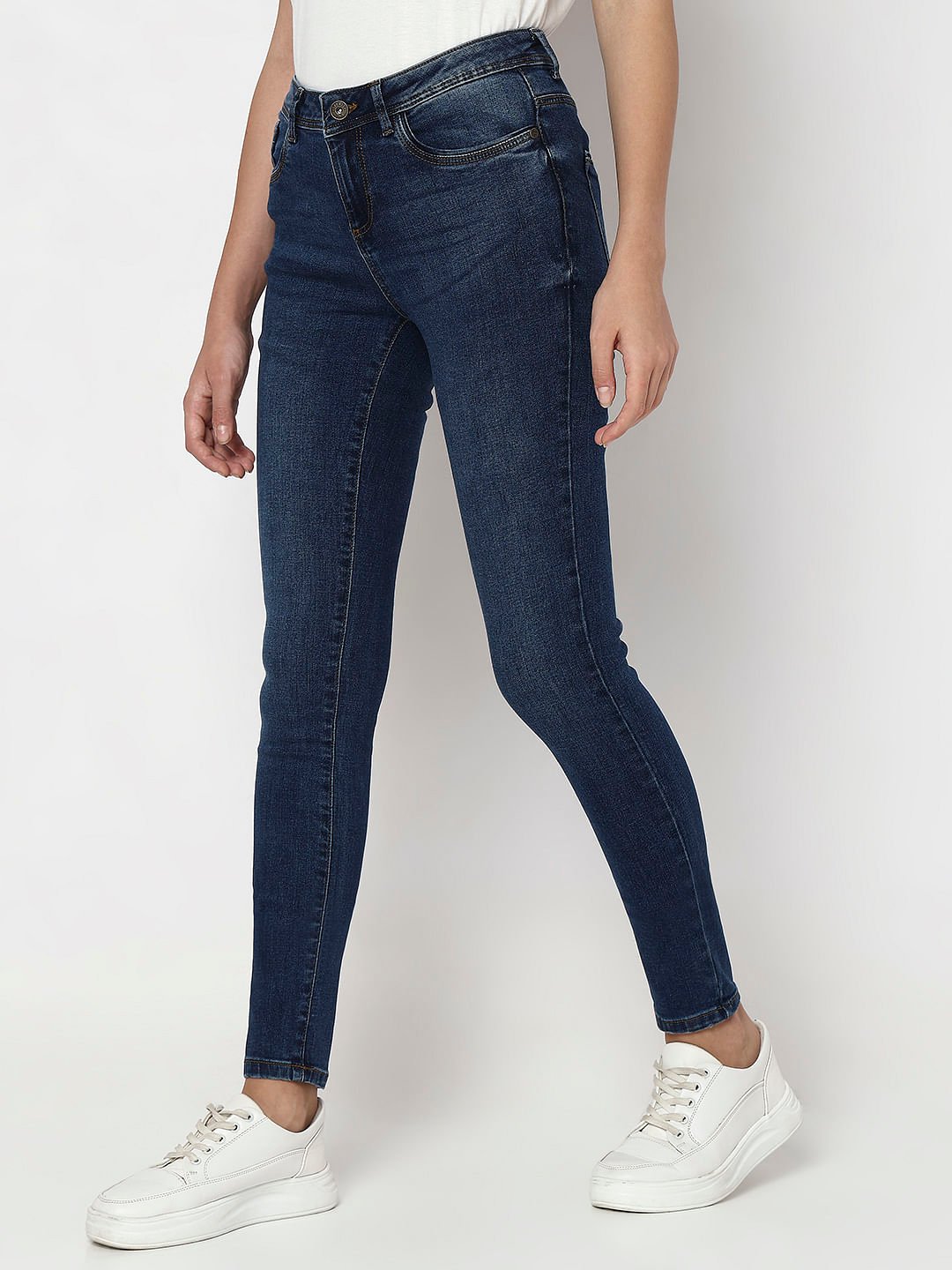 DARK BLUE MID RISE WENDY SKINNY FIT JEANS - Image 3