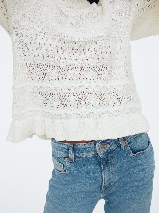 Women Frill-Trimmed Pointelle-Knit Jumper - Image 2