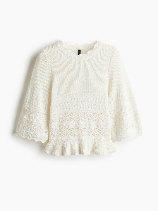 Women Frill-Trimmed Pointelle-Knit Jumper - Image 3
