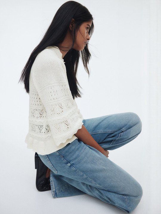 Women Frill-Trimmed Pointelle-Knit Jumper - Image 4