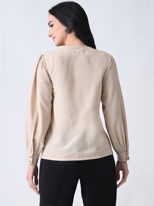 Floral Embroidered Puff Sleeve Cotton Top - Image 2