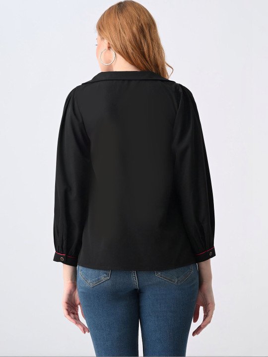 Embroidered Peter Pan Collar Puff Sleeve Top - Image 2