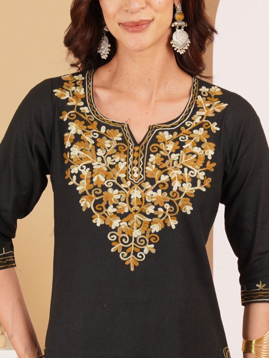 Embellished Embroidered Ethnic Cotton Blend Top - Image 3