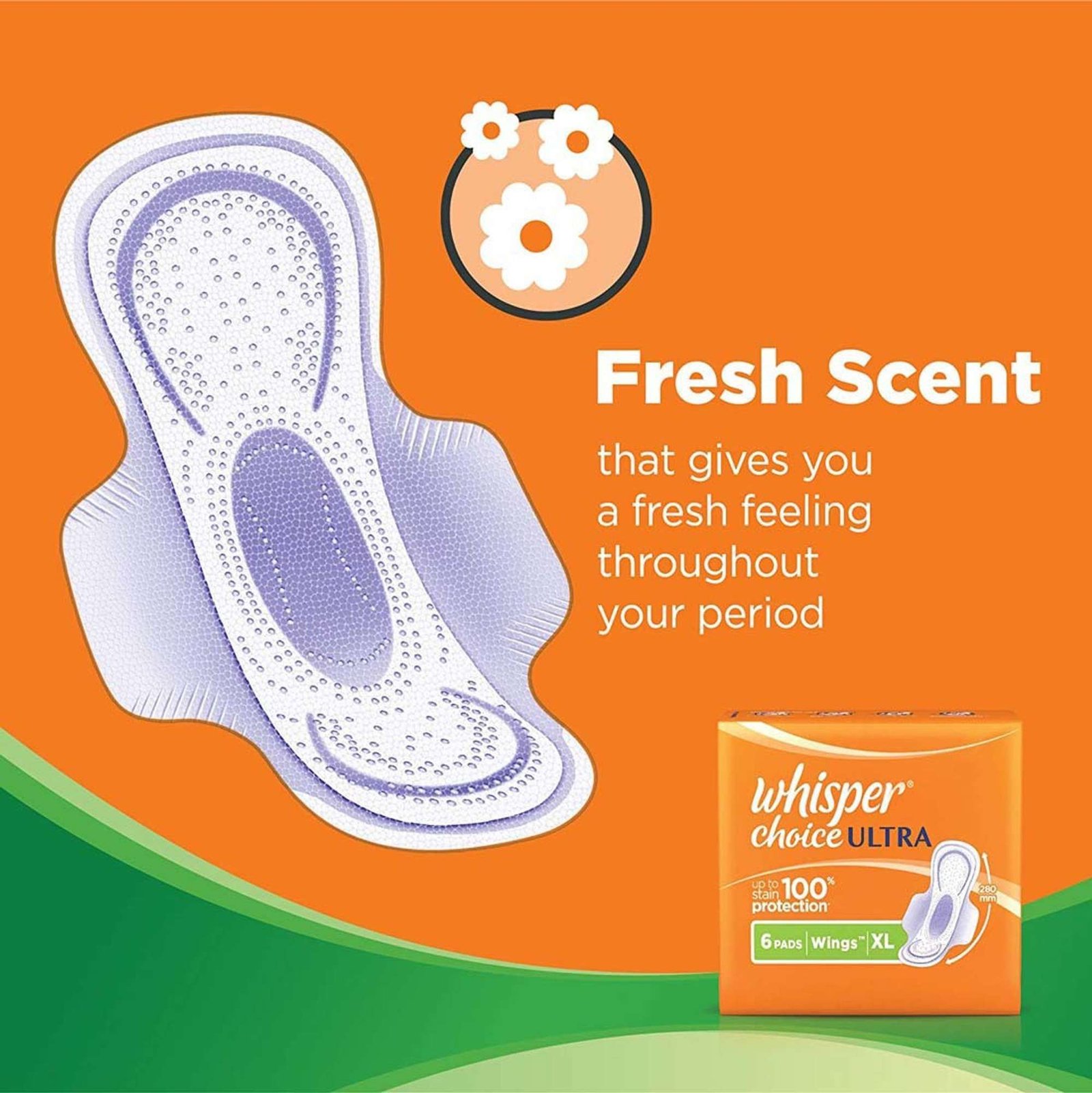 Whisper Choice Ultra 100% Stain Protection (36 Pads) Sanitary Pad (Pack of 6) - Image 2