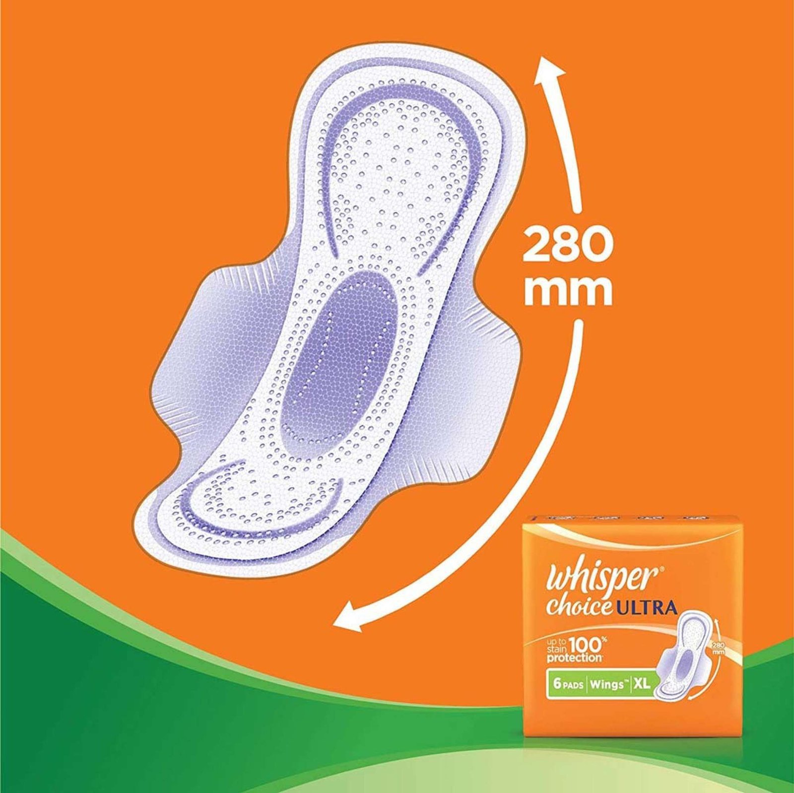 Whisper Choice Ultra 100% Stain Protection (36 Pads) Sanitary Pad (Pack of 6) - Image 3
