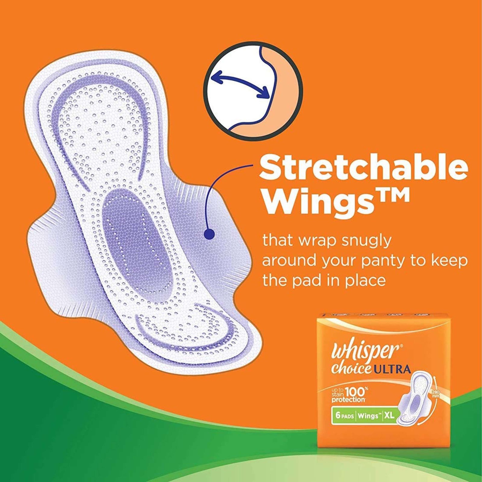 Whisper Choice Ultra 100% Stain Protection (36 Pads) Sanitary Pad (Pack of 6) - Image 4