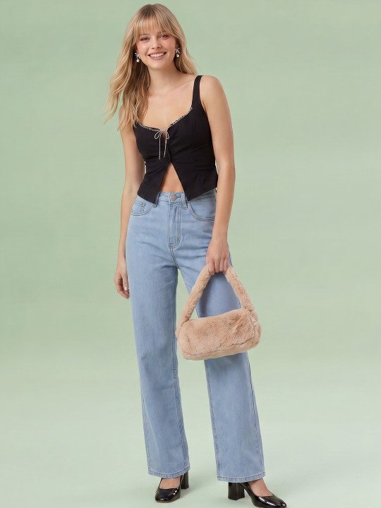 Women Wide Leg Light Fade Stretchable Jeans - Image 4