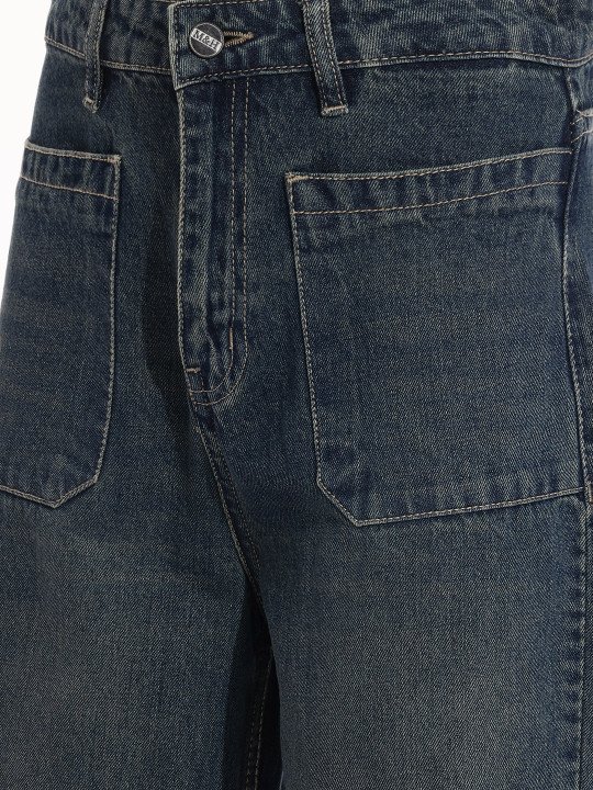 Women Wide Leg Pure Cotton Jeans - Image 6