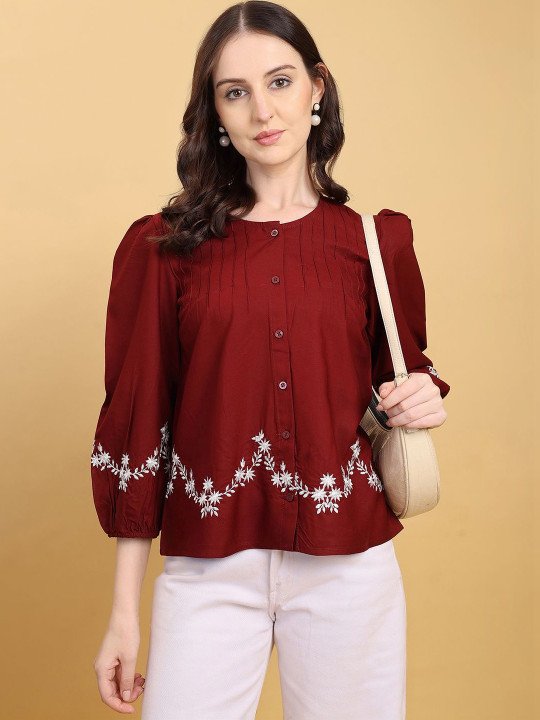 Floral Embroidered Puff Sleeve Top