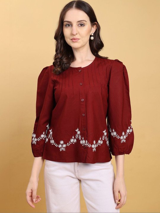 Floral Embroidered Puff Sleeve Top - Image 2