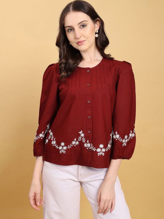 Floral Embroidered Puff Sleeve Top - Image 4