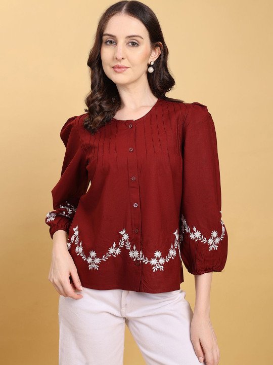 Floral Embroidered Puff Sleeve Top - Image 5