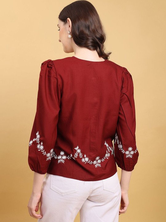 Floral Embroidered Puff Sleeve Top - Image 6