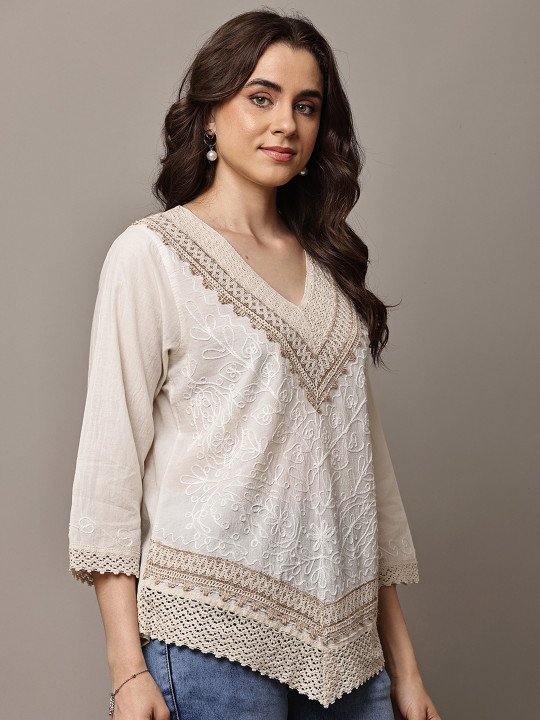 Embellished Embroidered Bohemian Cotton Top - Image 3