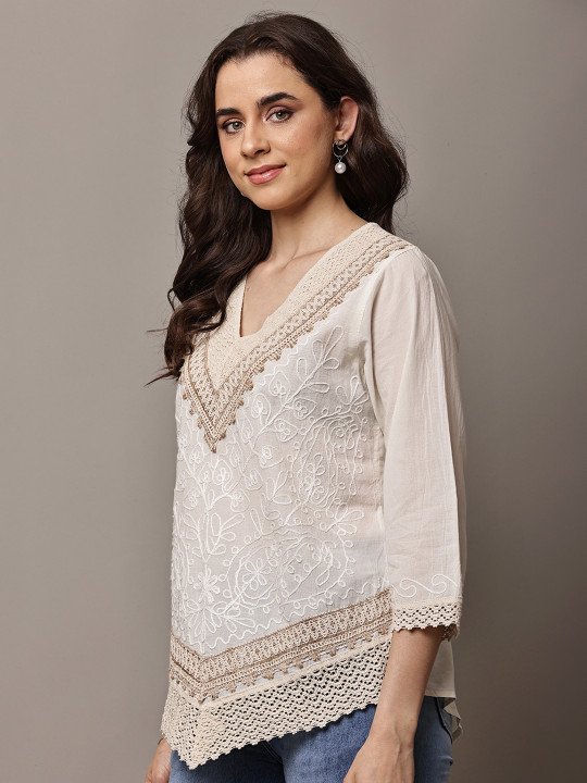 Embellished Embroidered Bohemian Cotton Top - Image 4