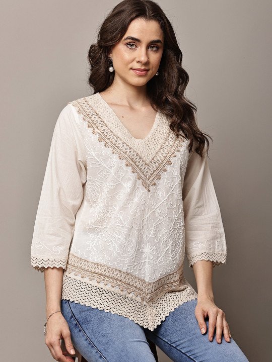 Embellished Embroidered Bohemian Cotton Top - Image 6
