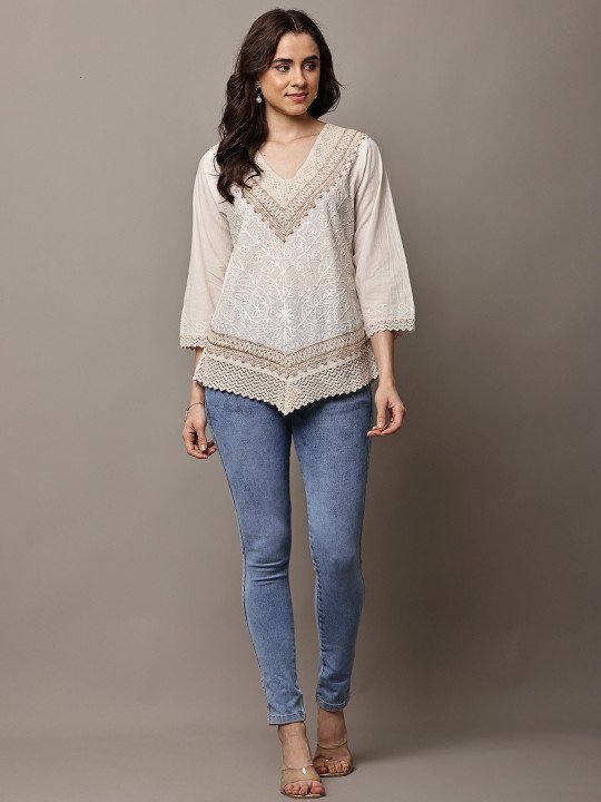Embellished Embroidered Bohemian Cotton Top - Image 7