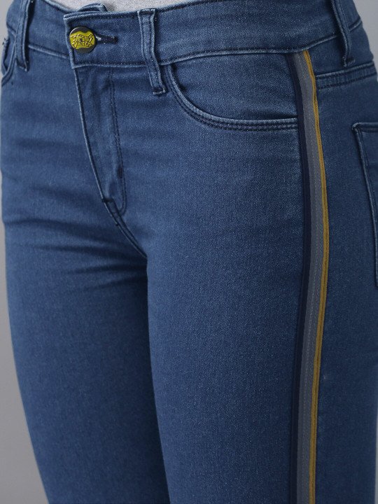 Women Blue Smart Skinny Fit Low Distress Stretchable Jeans - Image 5