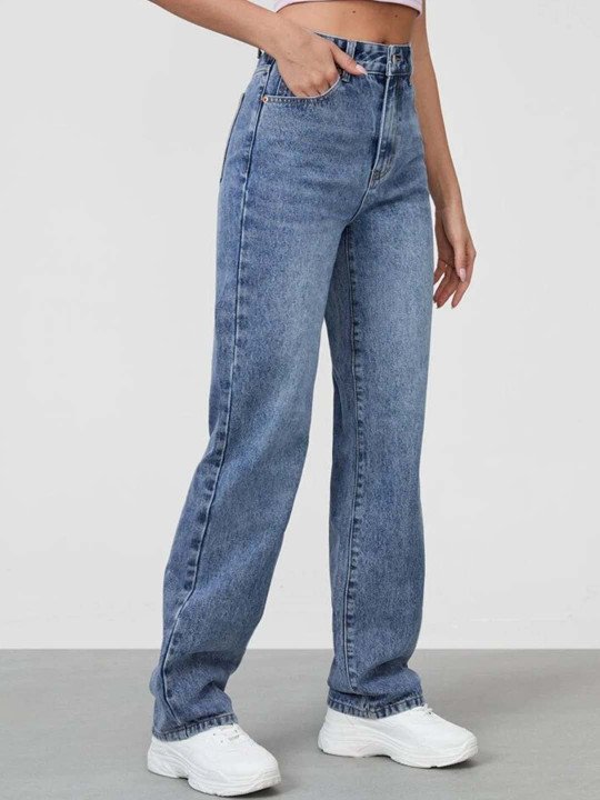 Women Comfort Straight Fit Cotton High-Rise Heavy Fade Jeans - Image 2