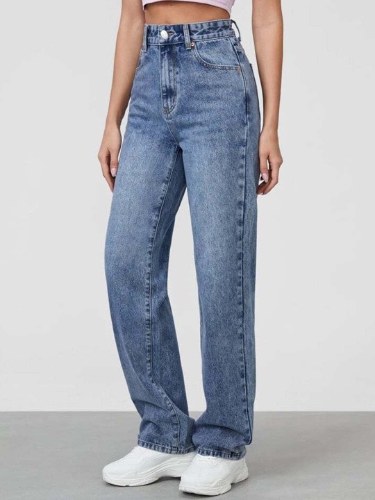 Women Comfort Straight Fit Cotton High-Rise Heavy Fade Jeans - Image 4