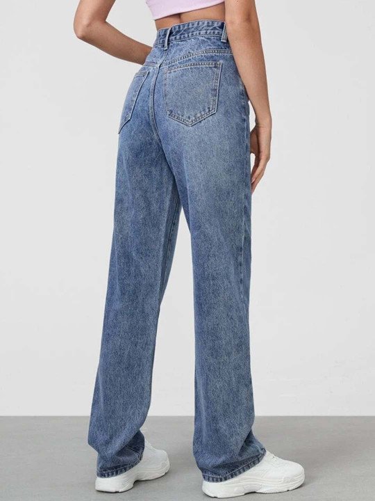 Women Comfort Straight Fit Cotton High-Rise Heavy Fade Jeans - Image 5